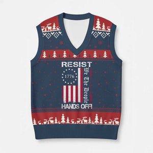 Resist Hands Off V-Neck Knit Sweater Vest Vintage American Betsy Ross Flag We The People TS02 Navy Red Print Your Wear