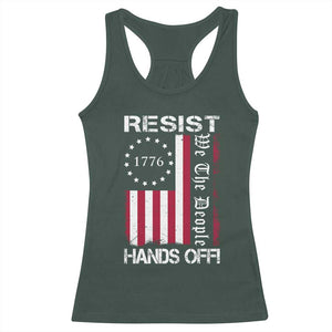 Resist Hands Off Racerback Tank Top Vintage American Betsy Ross Flag We The People TS02 Dark Forest Green Print Your Wear