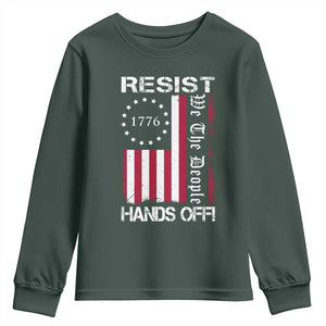 Resist Hands Off Youth Sweatshirt Vintage American Betsy Ross Flag We The People TS02 Dark Forest Green Print Your Wear