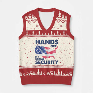 Hands Off My Social Security V-Neck Knit Sweater Vest Patriotic USA Retirement Protection American Flag TS02 Beige Red Print Your Wear