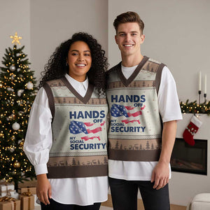 Hands Off My Social Security V-Neck Knit Sweater Vest Patriotic USA Retirement Protection American Flag TS02 Mocha Mousse Print Your Wear