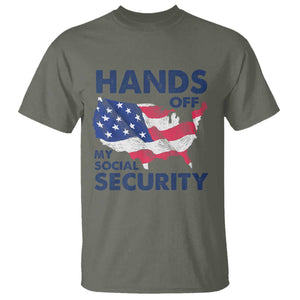 Hands Off My Social Security T Shirt Patriotic USA Retirement Protection American Flag TS02 Military Green Print Your Wear