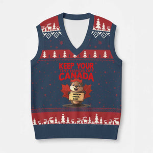 Keep Your Tiny Hands Off Canada V-Neck Knit Sweater Vest Not For Sale Canadian Maple Leaf Beaver TS02 Navy Red Print Your Wear