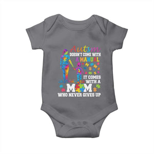 Autism Mom Baby Onesie Who Never Gives Up Family Support Autistic TS02 Charcoal Print Your Wear