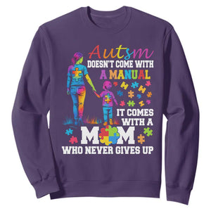Autism Mom Sweatshirt Who Never Gives Up Family Support Autistic TS02 Purple Print Your Wear