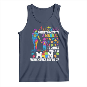 Autism Mom Tank Top Who Never Gives Up Family Support Autistic TS02 Navy Print Your Wear