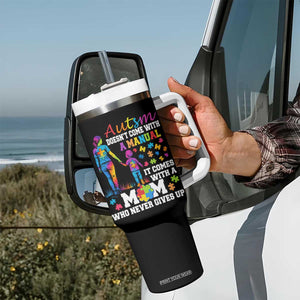 Autism Mom Tumbler With Handle Who Never Gives Up Family Support Autistic TS02 Print Your Wear