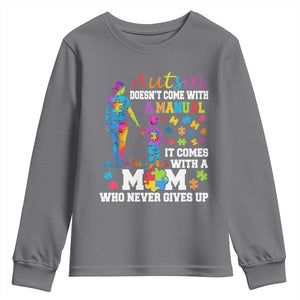 Autism Mom Youth Sweatshirt Who Never Gives Up Family Support Autistic TS02 Charcoal Print Your Wear