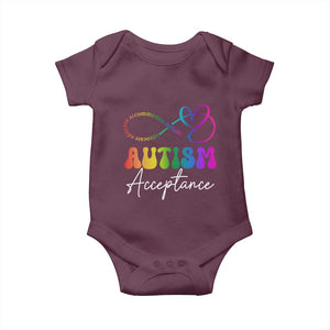 Autism Acceptance Baby Onesie Advocate Educate Accomodate Include Rainbow Infinity Symbol TS02 Maroon Print Your Wear