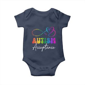 Autism Acceptance Baby Onesie Advocate Educate Accomodate Include Rainbow Infinity Symbol TS02 Navy Print Your Wear