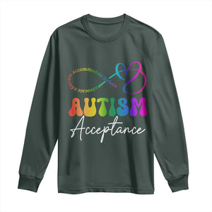 Autism Acceptance Long Sleeve Shirt Advocate Educate Accomodate Include Rainbow Infinity Symbol TS02 Dark Forest Green Print Your Wear