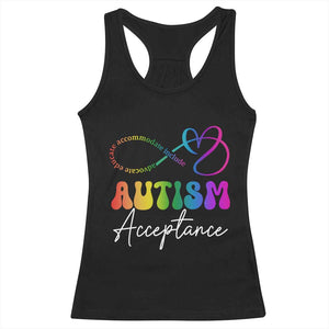 Autism Acceptance Racerback Tank Top Advocate Educate Accomodate Include Rainbow Infinity Symbol TS02 Black Print Your Wear