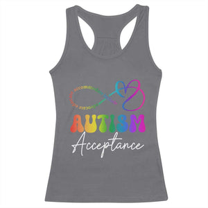 Autism Acceptance Racerback Tank Top Advocate Educate Accomodate Include Rainbow Infinity Symbol TS02 Charcoal Print Your Wear