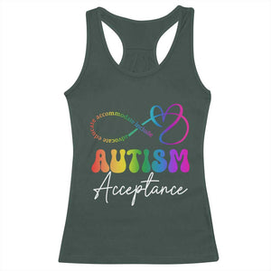 Autism Acceptance Racerback Tank Top Advocate Educate Accomodate Include Rainbow Infinity Symbol TS02 Dark Forest Green Print Your Wear