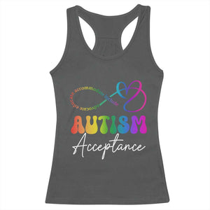 Autism Acceptance Racerback Tank Top Advocate Educate Accomodate Include Rainbow Infinity Symbol TS02 Dark Heather Print Your Wear