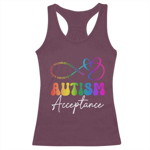 Autism Acceptance Racerback Tank Top Advocate Educate Accomodate Include Rainbow Infinity Symbol TS02 Maroon Print Your Wear