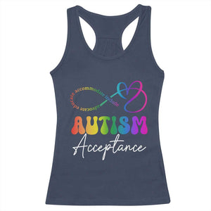 Autism Acceptance Racerback Tank Top Advocate Educate Accomodate Include Rainbow Infinity Symbol TS02 Navy Print Your Wear