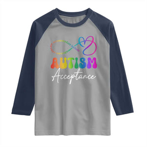 Autism Acceptance Raglan Shirt Advocate Educate Accomodate Include Rainbow Infinity Symbol TS02 Sport Gray Navy Print Your Wear