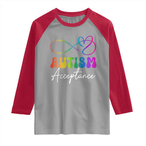 Autism Acceptance Raglan Shirt Advocate Educate Accomodate Include Rainbow Infinity Symbol TS02 Sport Gray Red Print Your Wear