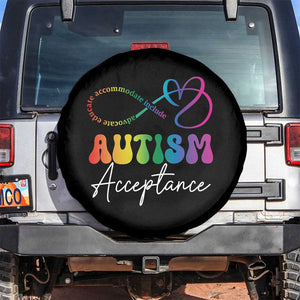 Autism Acceptance Spare Tire Cover Advocate Educate Accomodate Include Rainbow Infinity Symbol TS02 No hole Black Print Your Wear