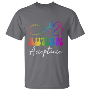 Autism Acceptance T Shirt Advocate Educate Accomodate Include Rainbow Infinity Symbol TS02 Charcoal Print Your Wear