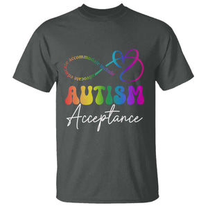 Autism Acceptance T Shirt Advocate Educate Accomodate Include Rainbow Infinity Symbol TS02 Dark Heather Print Your Wear