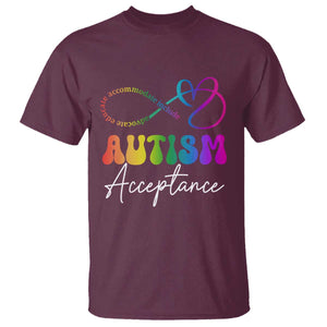 Autism Acceptance T Shirt Advocate Educate Accomodate Include Rainbow Infinity Symbol TS02 Maroon Print Your Wear