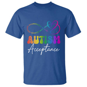 Autism Acceptance T Shirt Advocate Educate Accomodate Include Rainbow Infinity Symbol TS02 Royal Blue Print Your Wear