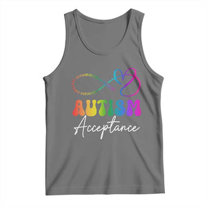Autism Acceptance Tank Top Advocate Educate Accomodate Include Rainbow Infinity Symbol TS02 Black Heather Print Your Wear