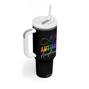 Autism Acceptance Tumbler With Handle Advocate Educate Accomodate Include Rainbow Infinity Symbol TS02 Print Your Wear