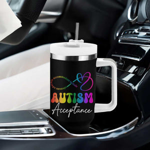 Autism Acceptance Tumbler With Handle Advocate Educate Accomodate Include Rainbow Infinity Symbol TS02 Print Your Wear