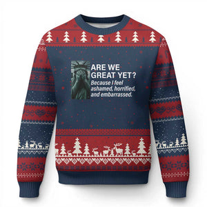 Are We Great Yet Because I Feel Ashamed Ugly Christmas Sweater Horrified Embarrassed Crying Statue of Liberty TS02 Navy Red Print Your Wear