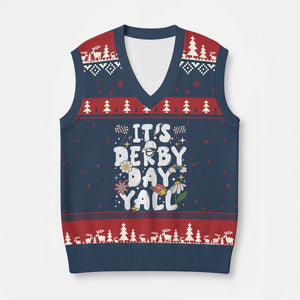 It's Derby Day Y'All V-Neck Knit Sweater Vest Retro Groovy KY Horse Racing TS02 Navy Red Print Your Wear