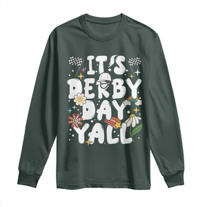 It's Derby Day Y'All Long Sleeve Shirt Retro Groovy KY Horse Racing TS02 Dark Forest Green Print Your Wear