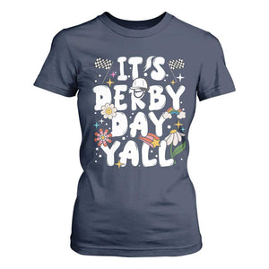 It's Derby Day Y'All T Shirt For Women Retro Groovy KY Horse Racing TS02 Navy Print Your Wear
