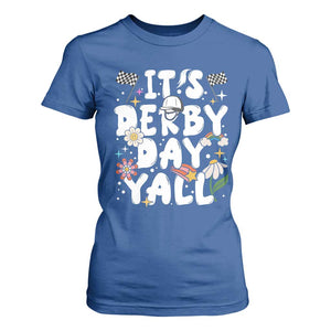 It's Derby Day Y'All T Shirt For Women Retro Groovy KY Horse Racing TS02 Royal Blue Print Your Wear