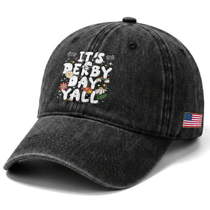 It's Derby Day Y'All Washed Cotton Baseball Cap Retro Groovy KY Horse Racing TS02 Print Your Wear