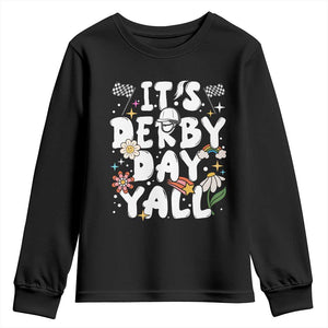 It's Derby Day Y'All Youth Sweatshirt Retro Groovy KY Horse Racing TS02 Black Print Your Wear