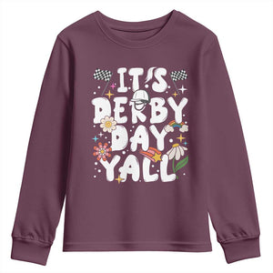 It's Derby Day Y'All Youth Sweatshirt Retro Groovy KY Horse Racing TS02 Maroon Print Your Wear
