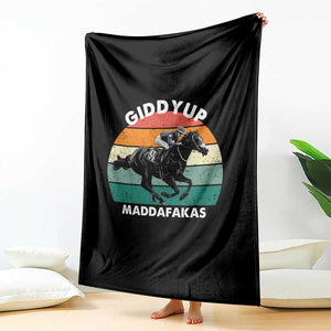 Giddy Up Madafakas Retro Sunset Horse Racing Throw Blanket Funny Sarcastic Equestrian Jockey Vintage 70s TS02 Print Your Wear