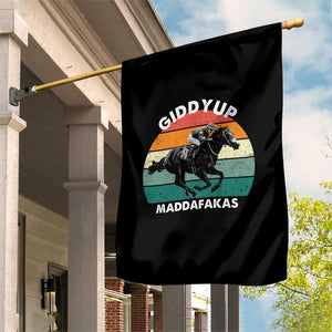 Giddy Up Madafakas Retro Sunset Horse Racing Garden Flag Funny Sarcastic Equestrian Jockey Vintage 70s TS02 Print Your Wear