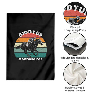 Giddy Up Madafakas Retro Sunset Horse Racing Garden Flag Funny Sarcastic Equestrian Jockey Vintage 70s TS02 Print Your Wear
