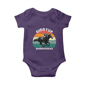 Giddy Up Madafakas Retro Sunset Horse Racing Baby Onesie Funny Sarcastic Equestrian Jockey Vintage 70s TS02 Purple Print Your Wear