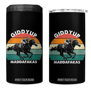 Giddy Up Madafakas Retro Sunset Horse Racing 4 in 1 Can Cooler Tumbler Funny Sarcastic Equestrian Jockey Vintage 70s TS02 One Size: 16 oz Black Print Your Wear