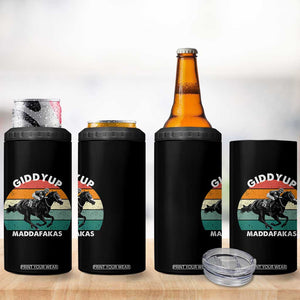 Giddy Up Madafakas Retro Sunset Horse Racing 4 in 1 Can Cooler Tumbler Funny Sarcastic Equestrian Jockey Vintage 70s TS02 Print Your Wear