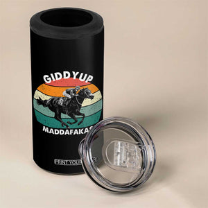 Giddy Up Madafakas Retro Sunset Horse Racing 4 in 1 Can Cooler Tumbler Funny Sarcastic Equestrian Jockey Vintage 70s TS02 Print Your Wear
