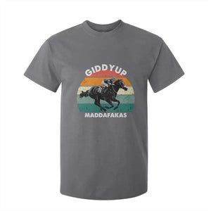 Giddy Up Madafakas Retro Sunset Horse Racing T Shirt For Kid Funny Sarcastic Equestrian Jockey Vintage 70s TS02 Charcoal Print Your Wear