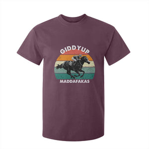 Giddy Up Madafakas Retro Sunset Horse Racing T Shirt For Kid Funny Sarcastic Equestrian Jockey Vintage 70s TS02 Maroon Print Your Wear