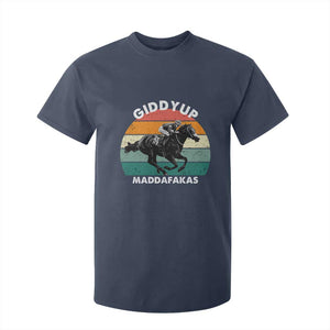 Giddy Up Madafakas Retro Sunset Horse Racing T Shirt For Kid Funny Sarcastic Equestrian Jockey Vintage 70s TS02 Navy Print Your Wear