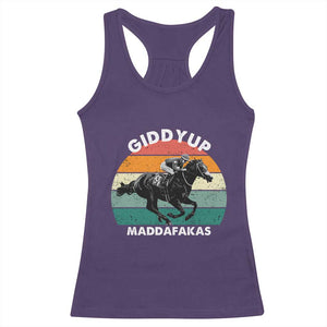Giddy Up Madafakas Retro Sunset Horse Racing Racerback Tank Top Funny Sarcastic Equestrian Jockey Vintage 70s TS02 Purple Print Your Wear